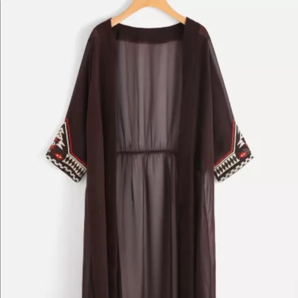 Tribal embroidered cuff sheer longline